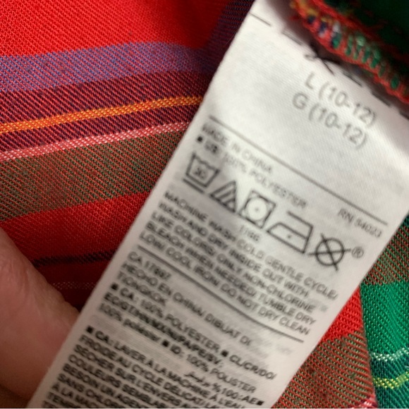 2 piece set OLD NAVY Flannel Plaid Print Pajama Red Green Tartan Kids L 10 12 - Picture 4 of 7